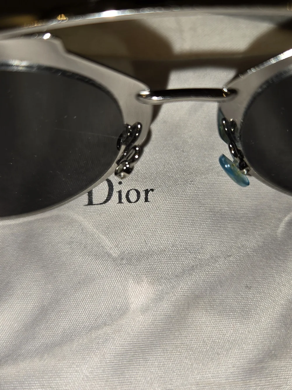 Dior Silver Metal Round Sunglasses with Dark Lenses